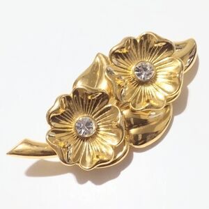 Vintage Premier Designs Gold Tone Floral Leaf Duette Style Brooch Earring Demi